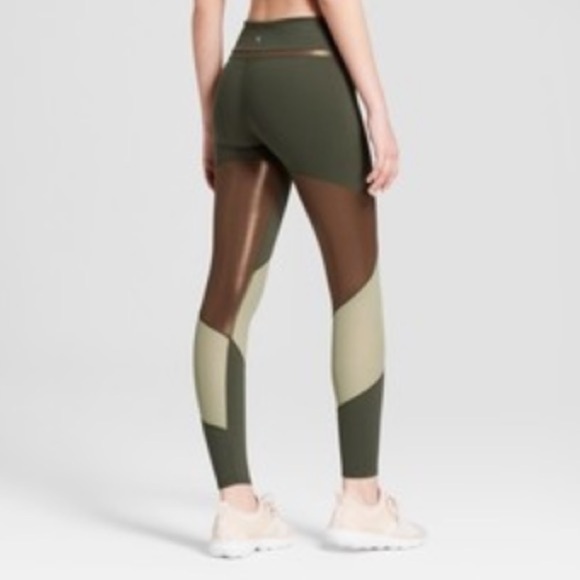 JOYLAB 7/8 Shine & Mesh Pieced Legging Deep Olive - Picture 2 of 13